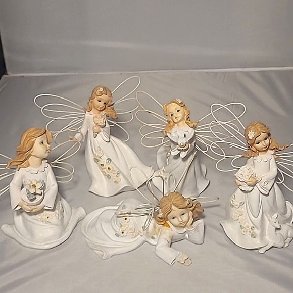 Vintage Popular Creations Angel Figurines Wire Wings Lot of 5 Collectibles 6" - Picture 1 of 11
